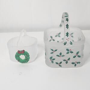 Vintage Current Inc Holly Berry Frosted Glass Basket Set Of 2 Christmas Decor